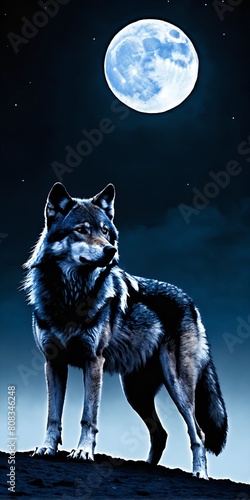 Wolf and full moon. Halloween horror concept