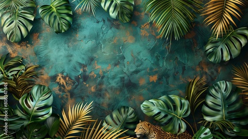 Palm leaves and leopard skin texture. Botanical background design for wall framed prints  canvas prints  posters  home decor  covers  wallpaper.