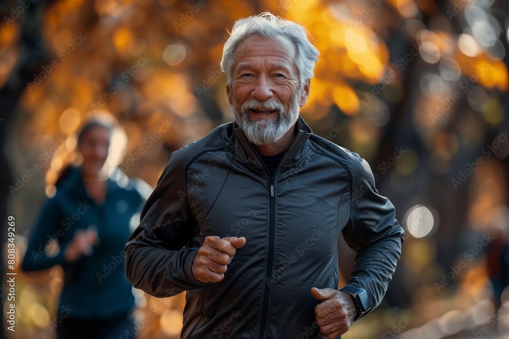 Senior man jogging in autumn park Senior man jogging in autumn park