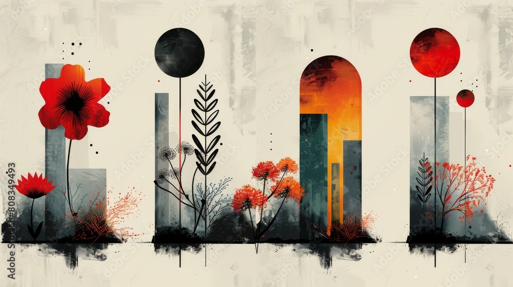 Retro geometric shapes modern set, including a shape, flower, circle ...