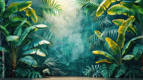 Illustration of tropical wallpaper tropical flowers  palm leaves