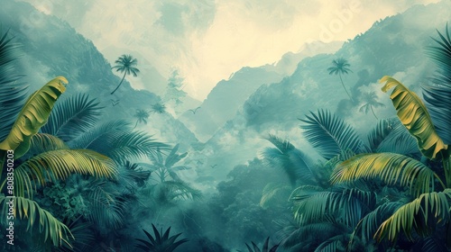 Illustration of tropical wallpaper tropical flowers  palm leaves