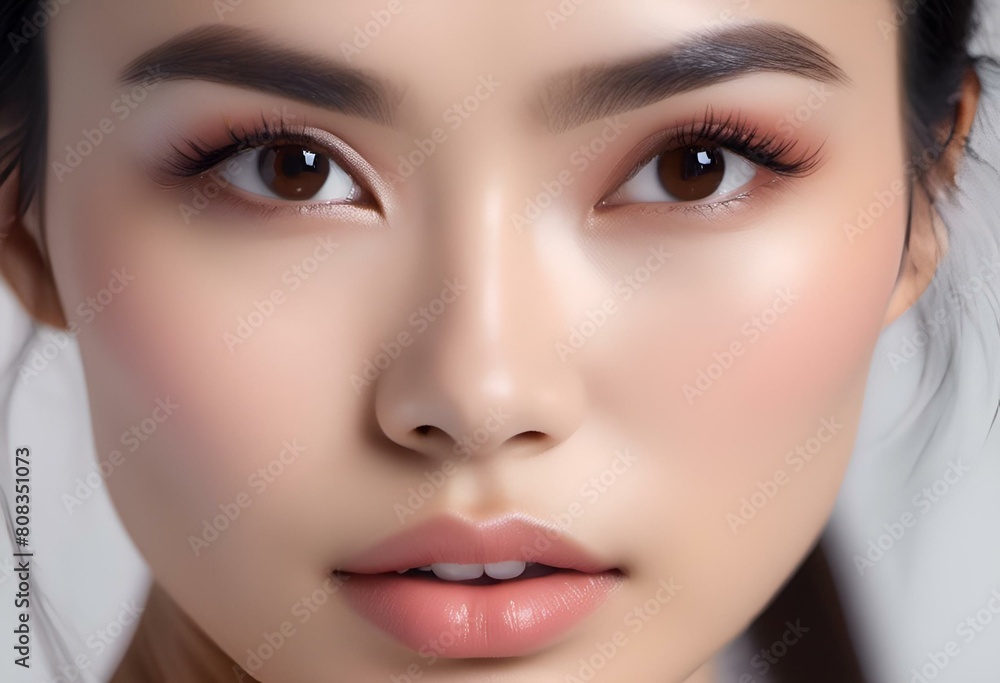 Φωτογραφία AI generated illustration of A Asian woman with brown hair, gazing to the camera