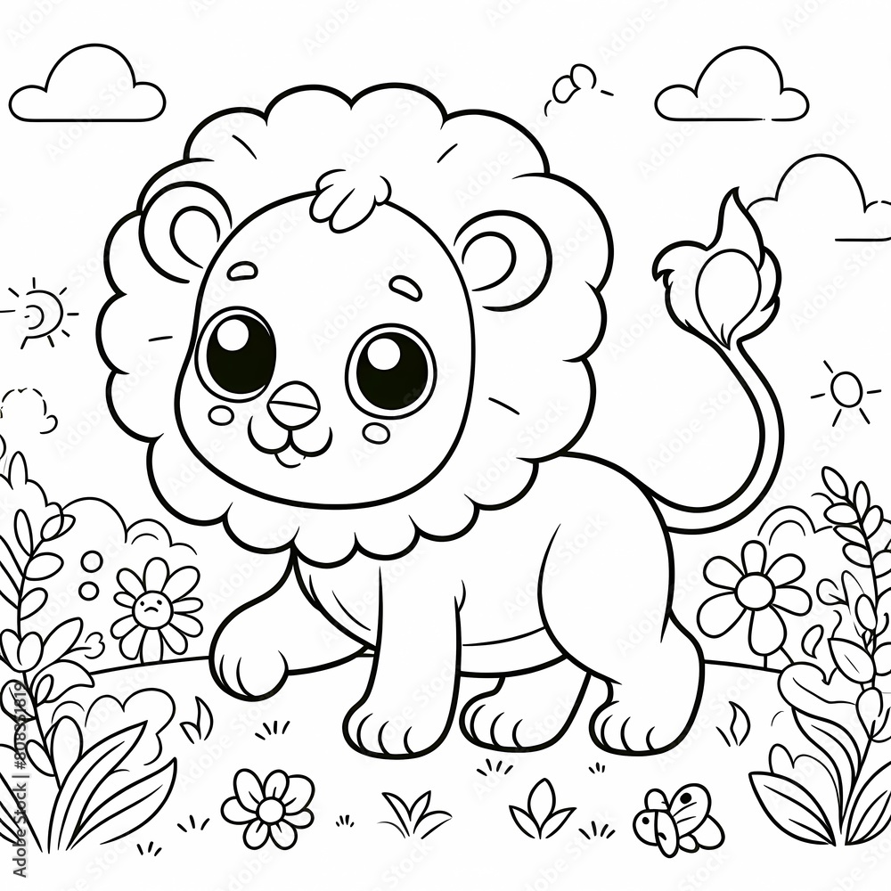 Obraz premium a black and white drawing of a lion with a lion on it