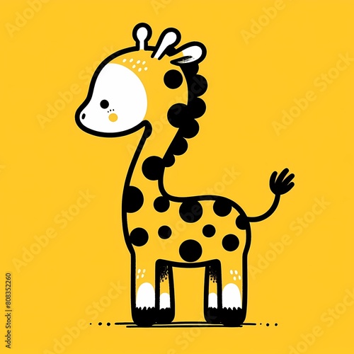 a giraffe with a yellow background that says giraffe.