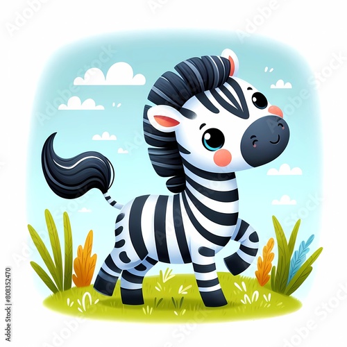 a cartoon zebra with a black nose and a black nose. 