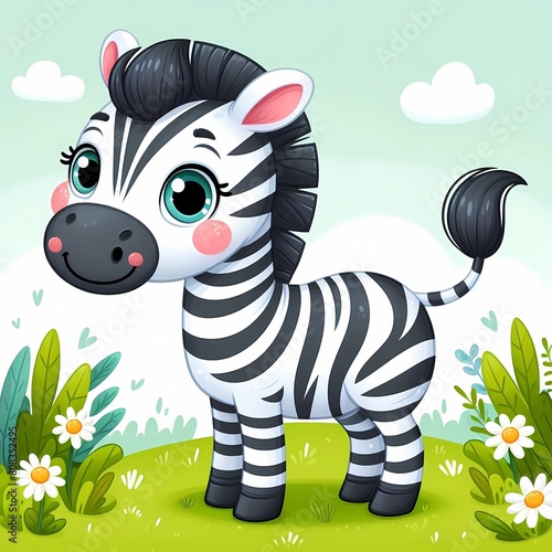 a cartoon zebra with a black nose and a black nose. 
