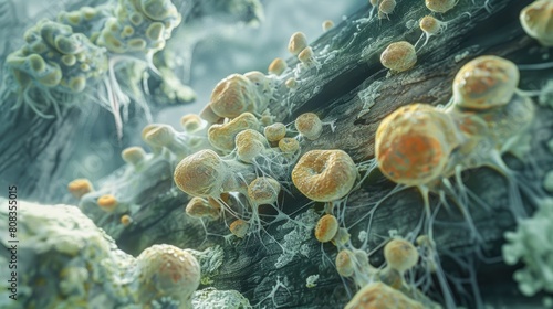 Dermatophyte fungi, computer illustration. Microsporum, Trichophyton, and Epidermophyton fungi, the causative agents of skin, hair and nail fungal diseases.

 photo