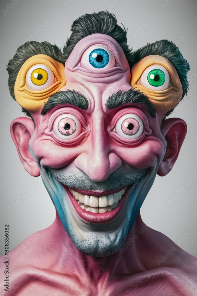 A man with three eyes painted on his face and a smile, AI A man with three eyes painted on his face and a smile, AI
