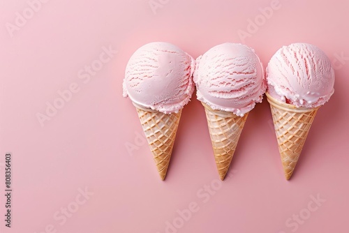 delicious scoops of creamy ice cream on pastel pink background sweet summer treat