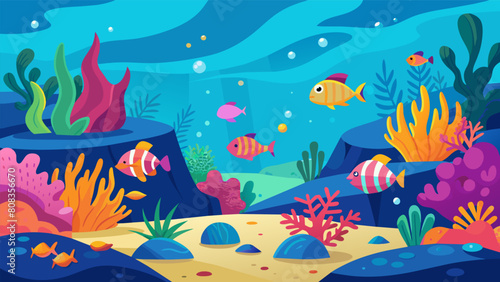 An underwater paradise with colorful coral reefs where you can swim and do aquatic exercises while surrounded by vibrant marine life.. Vector illustration © Justlight