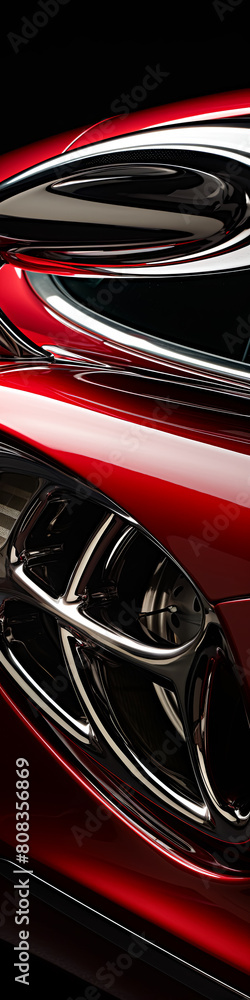 A close up of a red car's headlight
