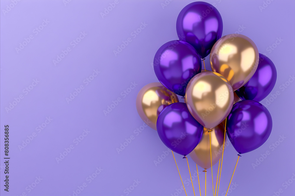 Purple and gold balloons on a purple background.