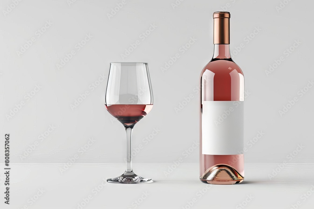 elegant rose wine bottle and glass on clear background blank label mockup for branding elegant rose wine bottle and glass on clear background blank label mockup for branding