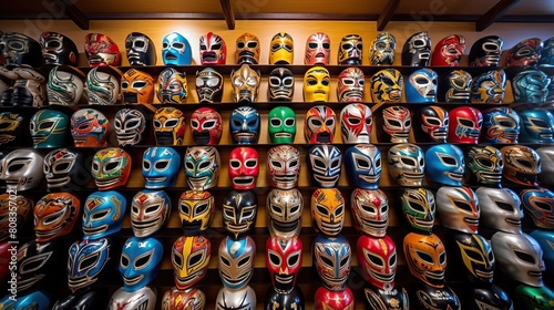 Vibrant Array of Mexican Free Wrestling Masks on Display in a Shop