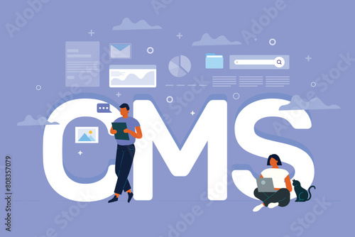 Flat hand drawn cms concept illustrated photo