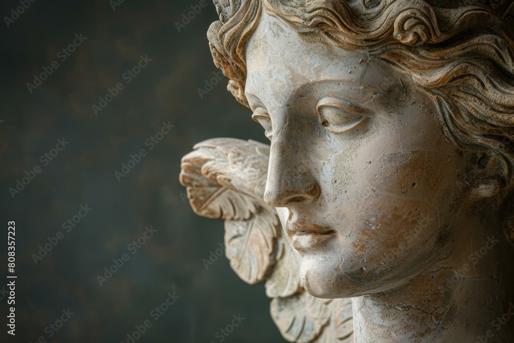 A close up of a statue of a woman's head. Generative AI. A close up of a statue of a woman's head. Generative AI.