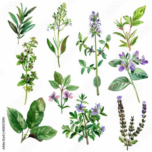 A lovely watercolor of medical herbs brings natural remedies into focus  set against a simple clipart isolated white background