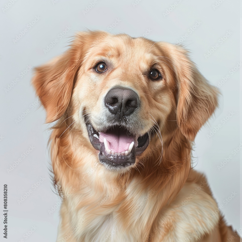 Share A Moment Of Canine Companionship With A Happy Golden Retriever Dog, Its Panting Gaze Fixed On The Camera Against A Pure White Background, Illustrations Images Share A Moment Of Canine Companionship With A Happy Golden Retriever Dog, Its Panting Gaze Fixed On The Camera Against A Pure White Background, Illustrations Images