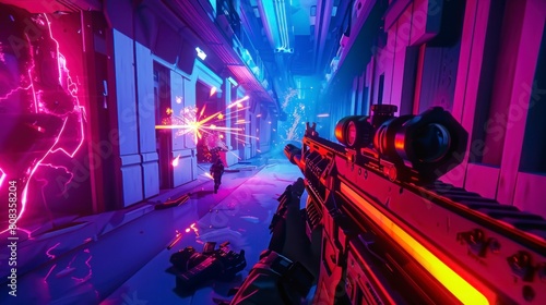 3D shooting game with neon lights in high resolution and high quality