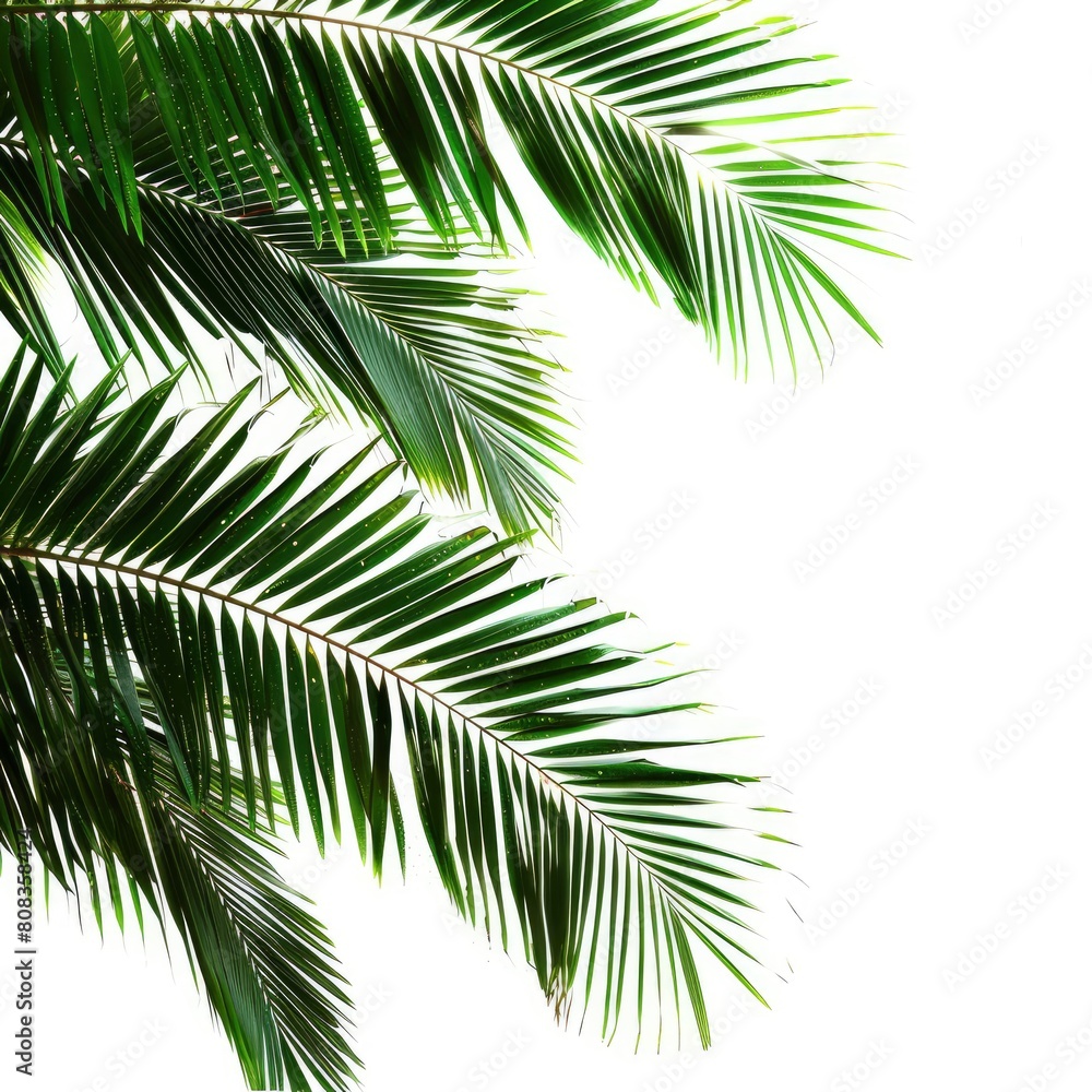 Shiny Palm Tree Leaves Glisten Against A Clean White Background, Evoking Tropical Allure, Illustrations Images