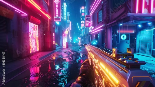 3D shooting game with neon lights in high resolution
