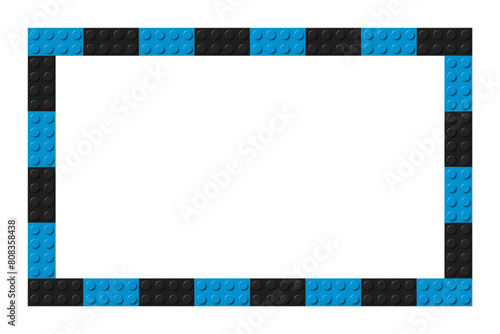 Simple frame composed of black and blue toy blocks. Black and white brick banner. Abstract vector background