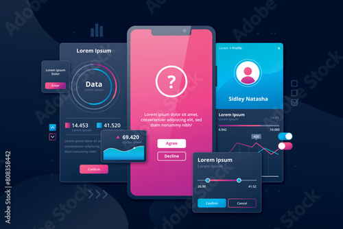 Gradient ui/ux background with different elements