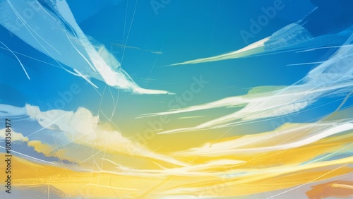 a vibrant abstract background inspired by a sunny summer sky, featuring gradients of blue and yellow with wisps of white clouds. a warm and inviting scene that captures the essence of a bright summer 
