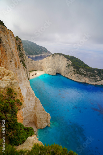 famous panoramic viewpoint of the Navagio Beach shipwreck and the magnifiscient blue waters