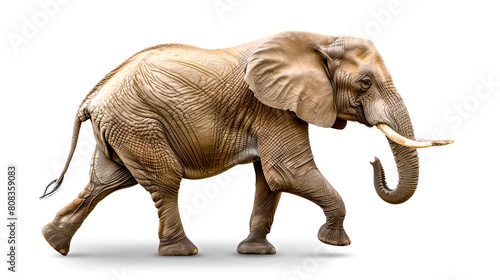 Majestic African Elephant Walking Isolated on White - Photo Stock. Ideal for Posters  Educational and Commercial Materials. Realistic Wildlife Representation. AI