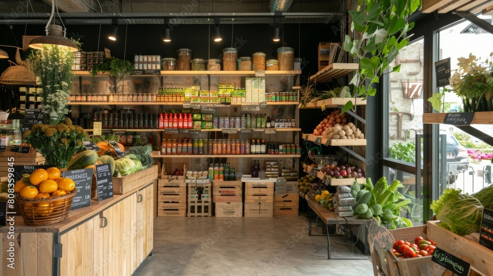 Stylish market shop offering a variety of fresh vegetables and eco-friendly products