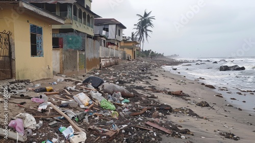 Neglected waste and polution on the Cape Coast beachfront. Severly poluted beachfront

 photo