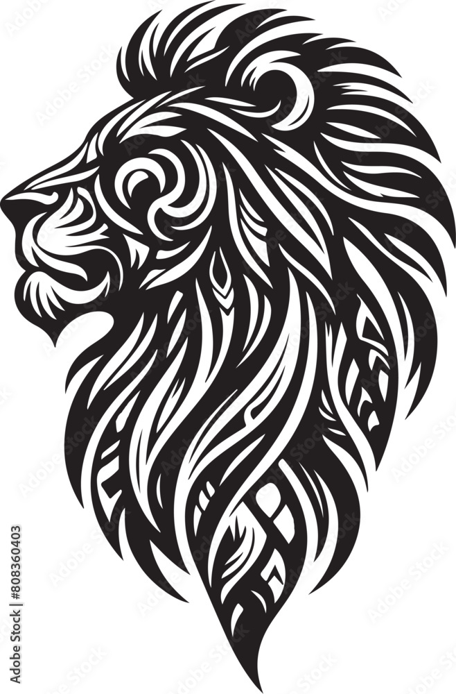 a black and white drawing of a lion head with a design on it. a black and white drawing of a lion head with a design on it.