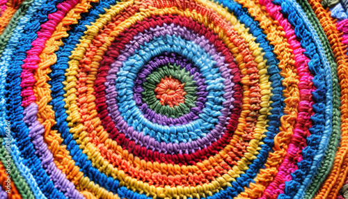 vibrant handcrafted crochet blanket with colorful round pattern