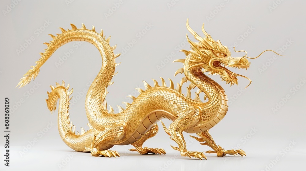 Obraz premium Shimmering Emblem of Chinese Tradition: The Golden Dragon in Isolation
