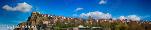 Panorama Ankara Castle is a best popular tourist attraction, destination of Ankara. Old historic houses cloudy and blue sky. High resolution wallpaper. Panoramic view of Ankara city, capital of Turkey