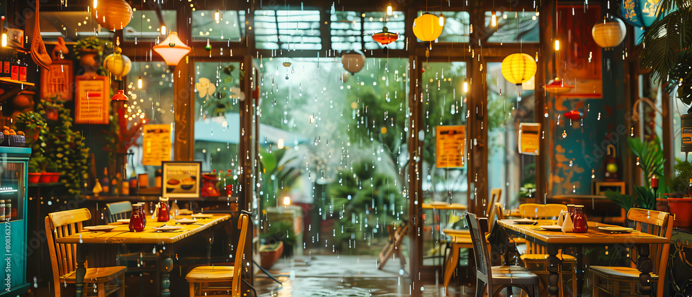 City Street Through a Rain-Splattered Window, Abstract Blend of Nature and Urban Life City Street Through a Rain-Splattered Window, Abstract Blend of Nature and Urban Life