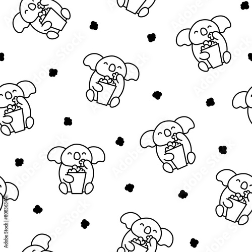 Cute kawaii koala bear. Seamless pattern. Coloring Page. Australian animals cartoon character. Hand drawn style. Vector drawing. Design ornaments. photo