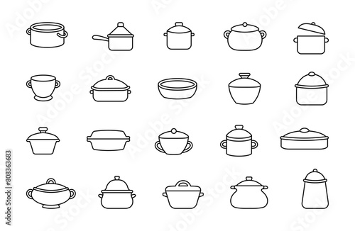 Dishes with vintage patterns. Coloring Page. Baking dishes. Hand drawn style. Vector drawing. Collection of design elements.