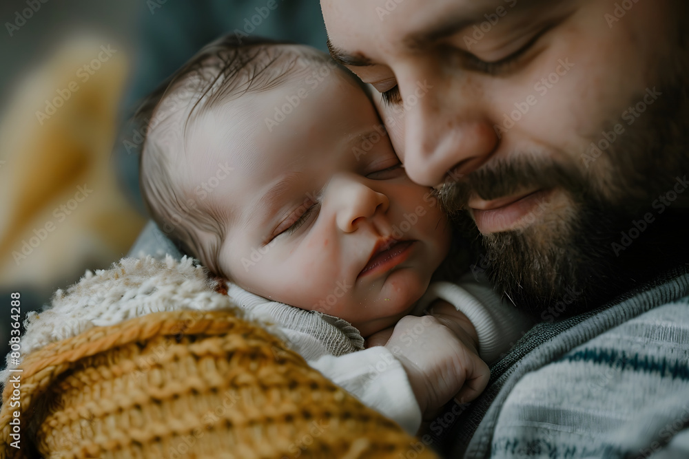 Father holding newborn baby in arms showing unconditional love Father holding newborn baby in arms showing unconditional love