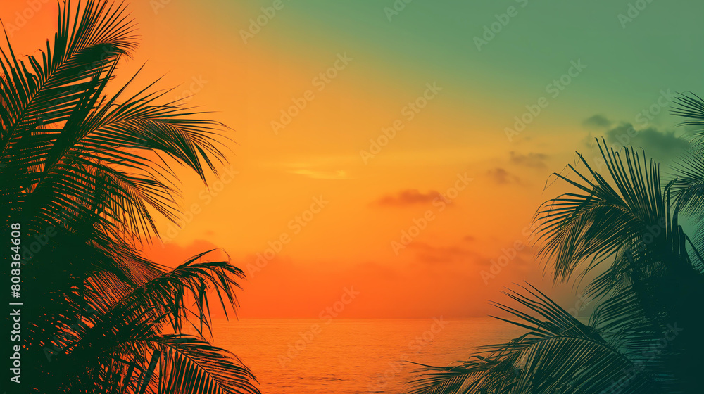 Vibrant tropical sunset creating beautiful silhouettes of palm trees against an orange sky