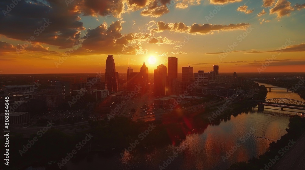 Aerial of Downtown Minneapolis at Sunset Aerial of Downtown Minneapolis at Sunset