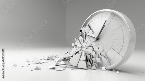 Conceptual broken clock illustrating the wasting of time and inefficiency in a symbolic metaphor, banner, copy space photo