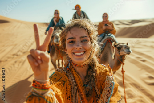 Cheerful Camel Ride in the Desert with Friends