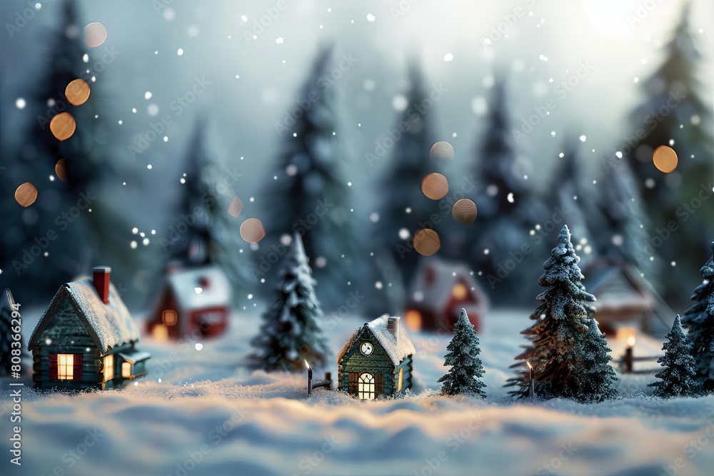 miniature houses in enchanted winter forest christmas and new year concept 3d illustration miniature houses in enchanted winter forest christmas and new year concept 3d illustration
