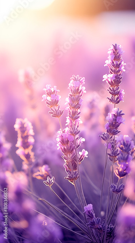 Lavender flower background closeup with soft focus and sunlight, blurred background
