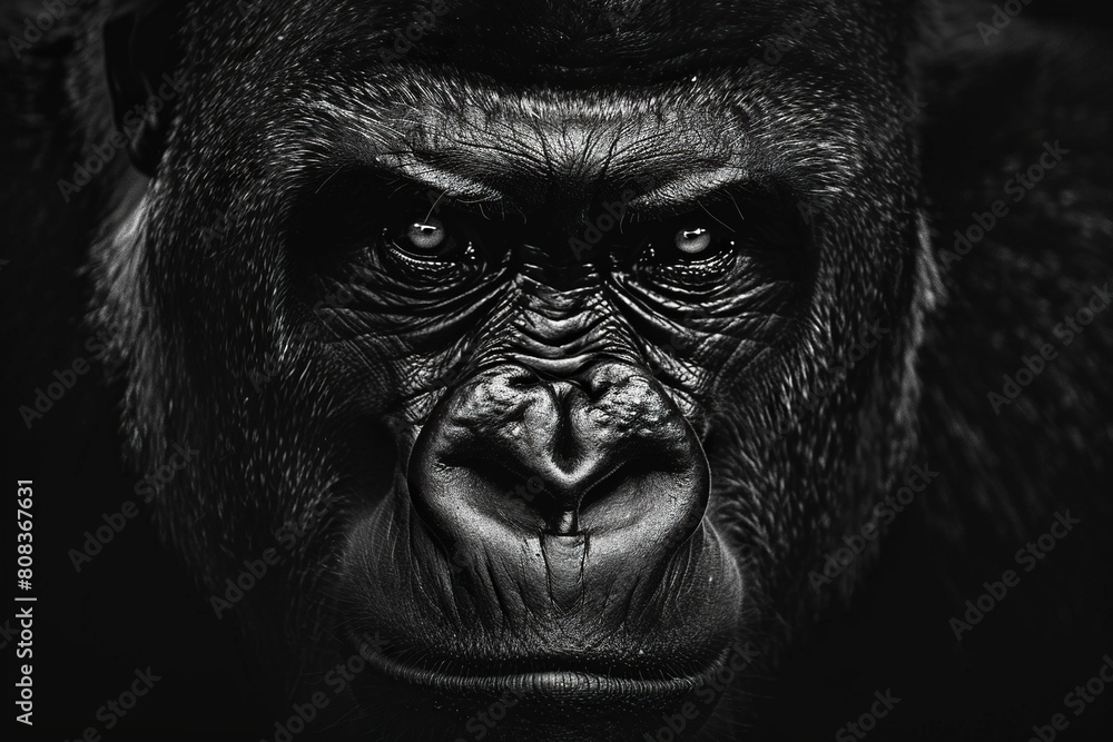 Majestic Male Gorilla Portrait Against Dark Background
