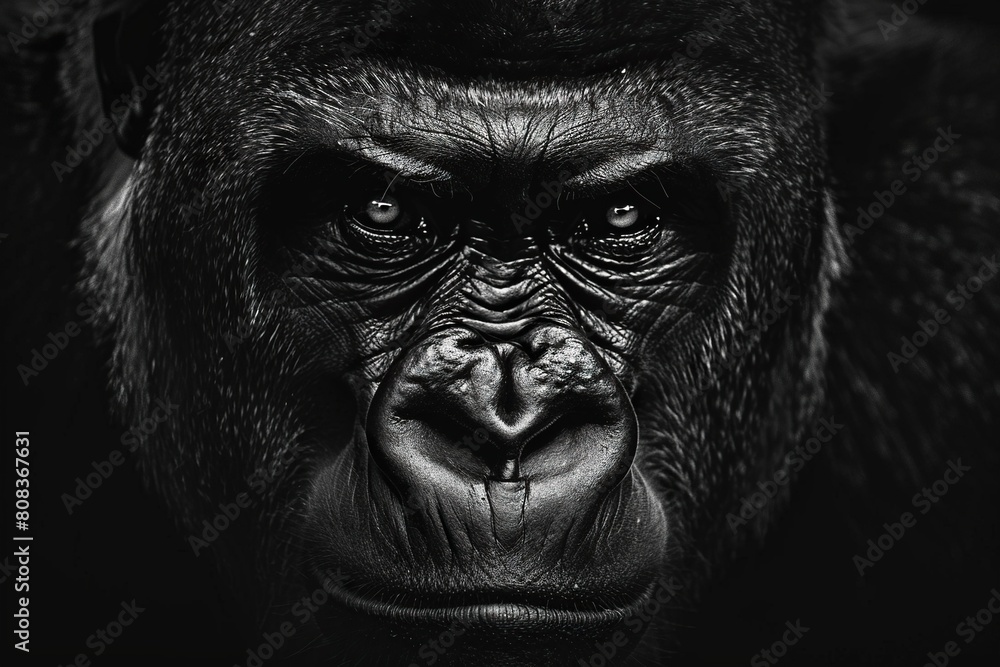Majestic Male Gorilla Portrait Against Dark Background Majestic Male Gorilla Portrait Against Dark Background