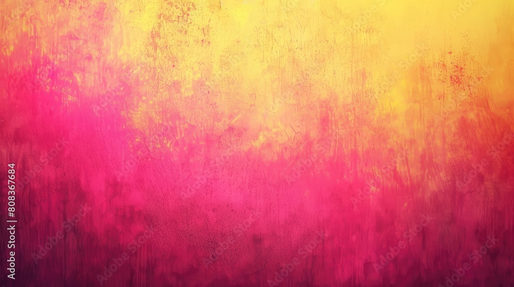 A bright pink and yellow background. The background is filled with splatters of paint, giving it a messy and chaotic appearance